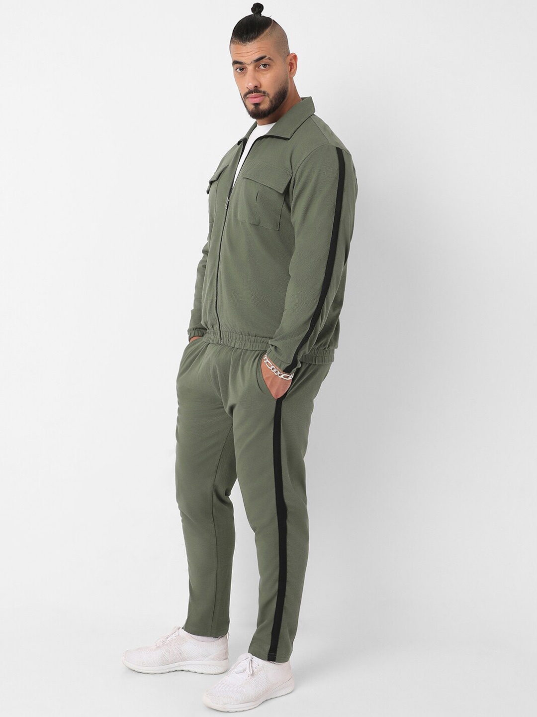 

Instafab Plus Mock Collar Mid-Rise Tracksuits, Olive