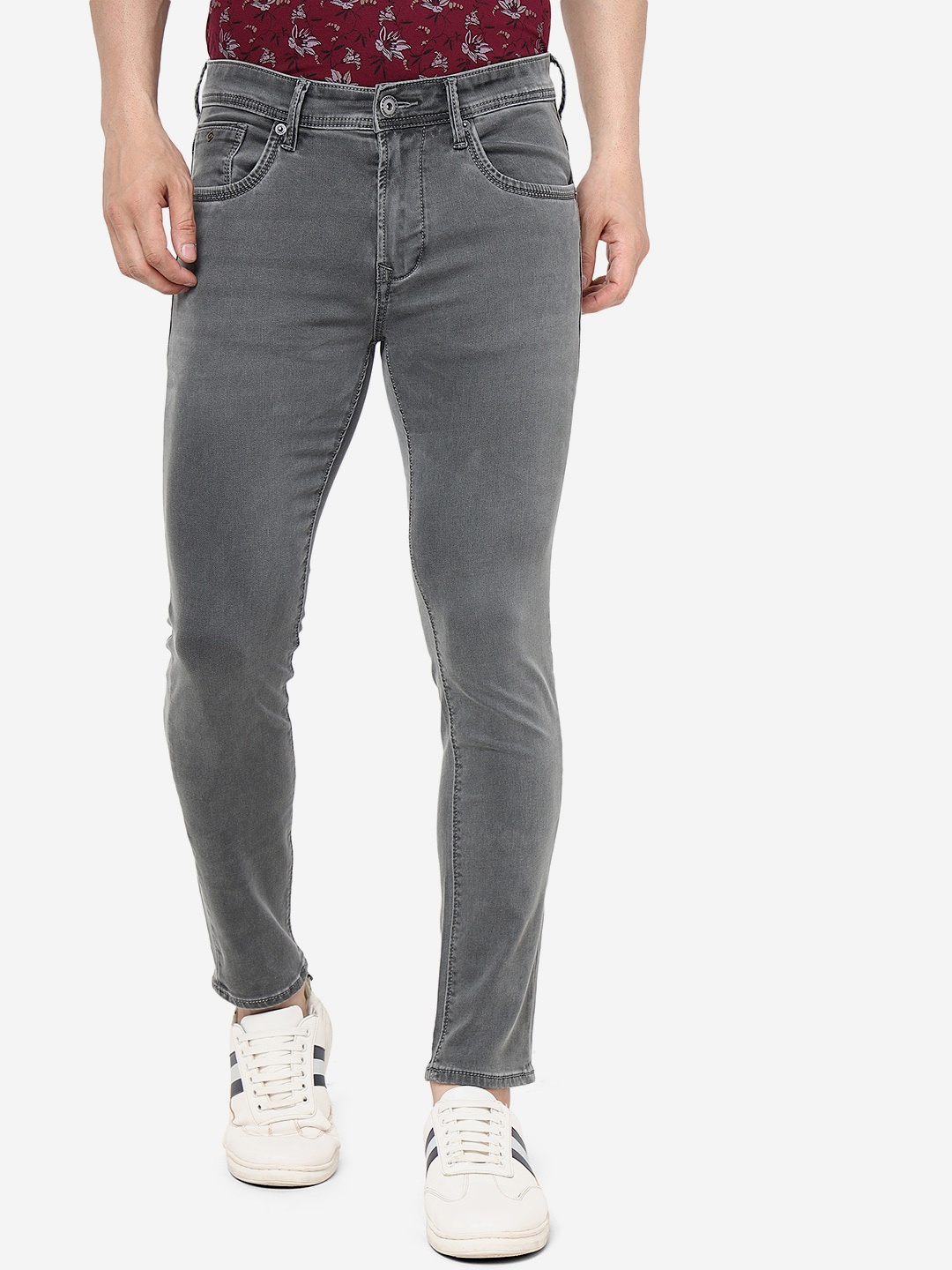 

Greenfibre Men Clean Look Slim Fit Cotton Jeans, Grey