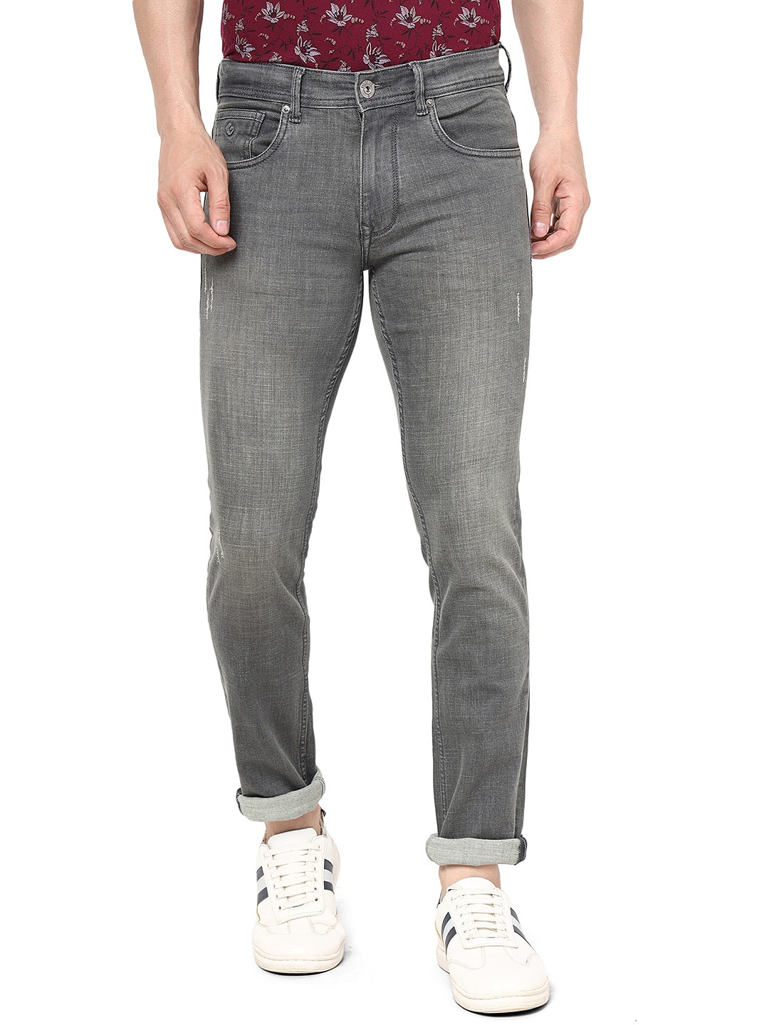 

Greenfibre Men Slim Fit Mid-Rise Low Distressed Cotton Stretchable Jeans, Grey