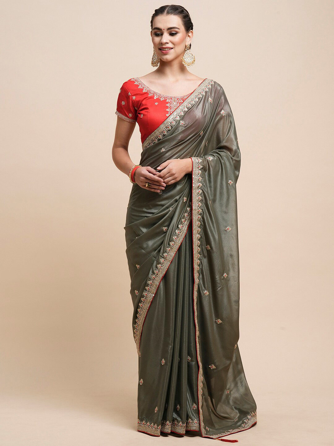 

Saree mall Ethnic Motifs Embellished Sequinned Pure Chiffon Saree, Sea green
