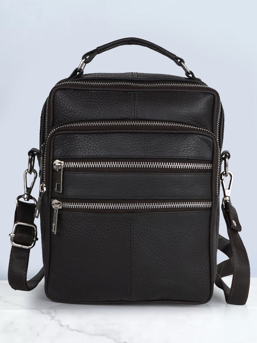 

CIMONI Unisex Leather Sling Bag, Coffee brown