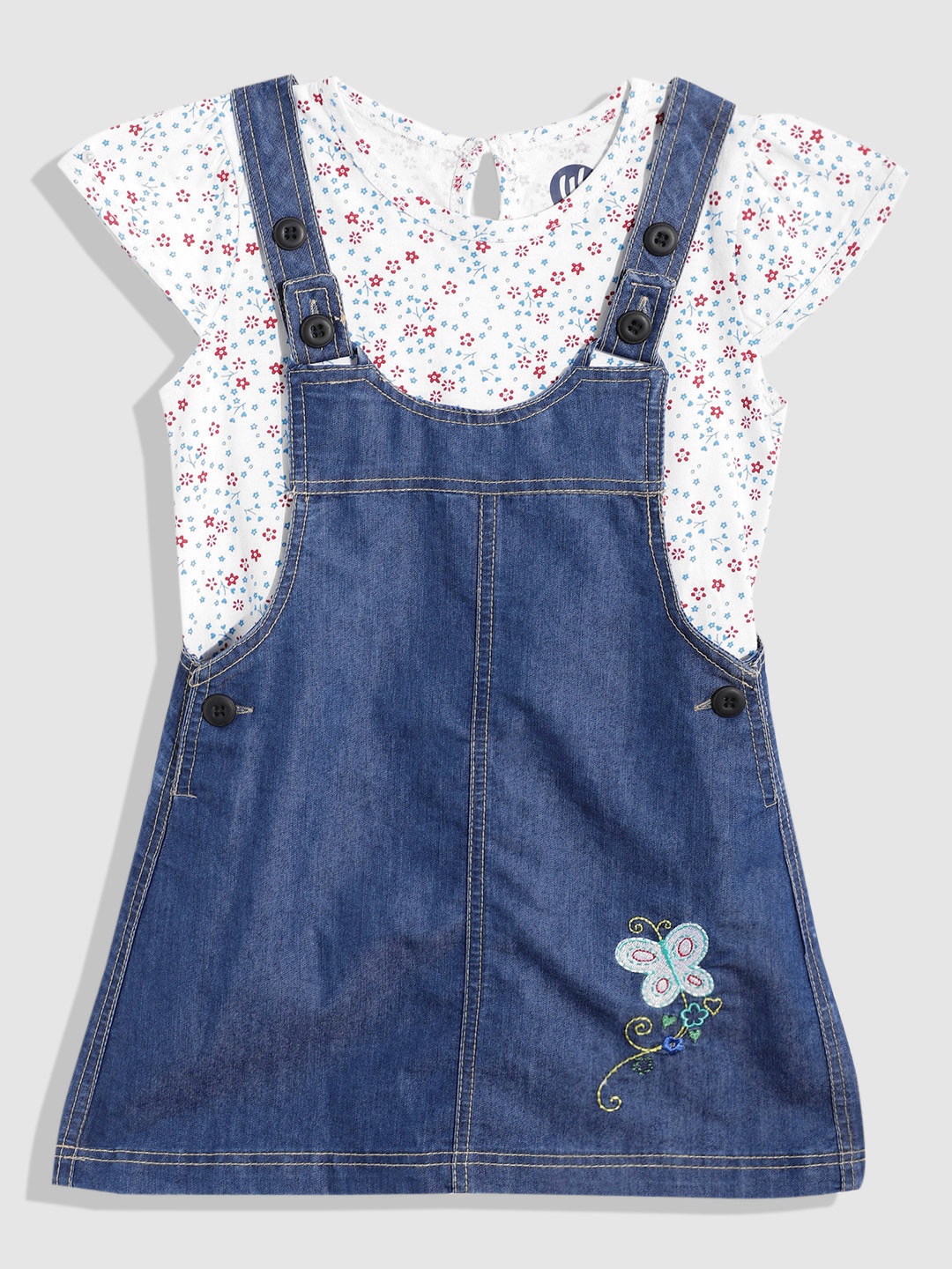 

YK Girls Embroidered Dungarees with T-Shirt, Navy blue