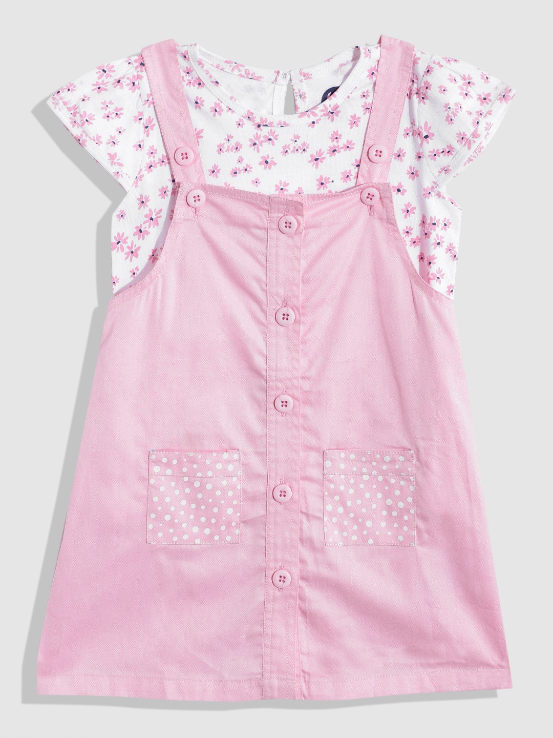 

YK Girls Printed Dungarees with T-Shirt, Pink