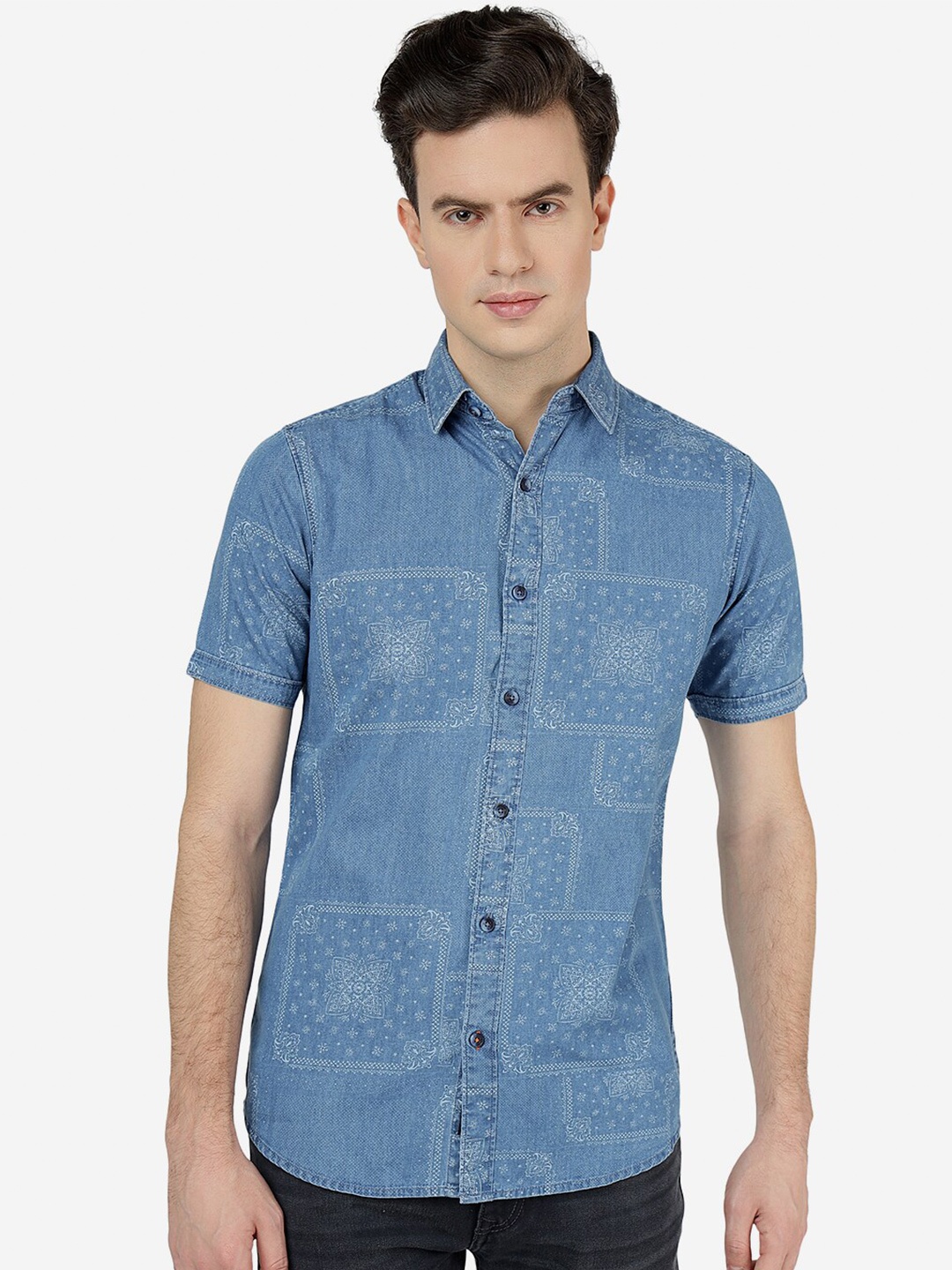 

JADE BLUE Ethnic Motifs Printed Slim Fit Pure Cotton Shirt