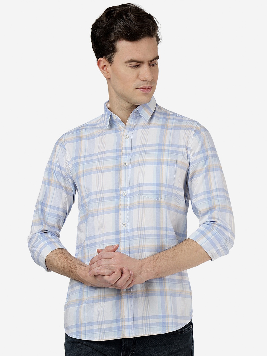 

JADE BLUE Slim Fit Checked Pure Cotton Casual Shirt