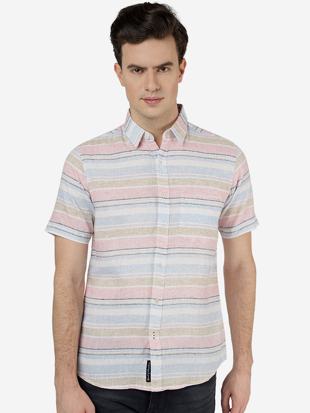 

JADE BLUE Striped Slim Fit Pure Cotton Shirt, Pink