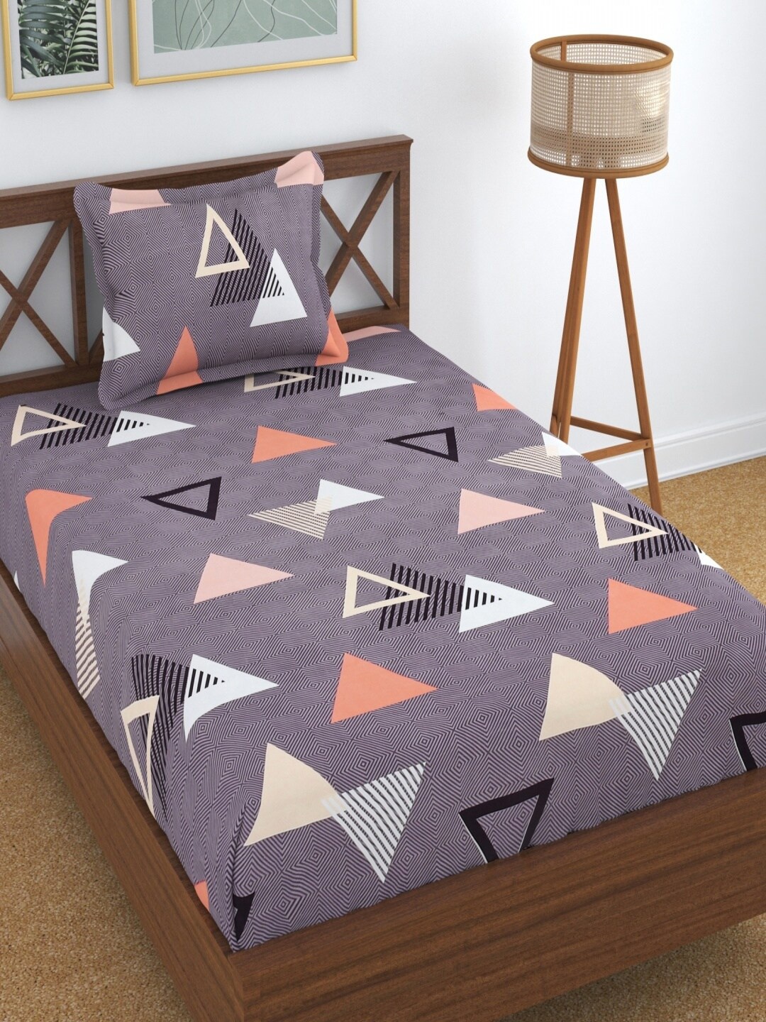 

Aura Purple Geometric 180 TC Single Bedsheet with Pillow Cover