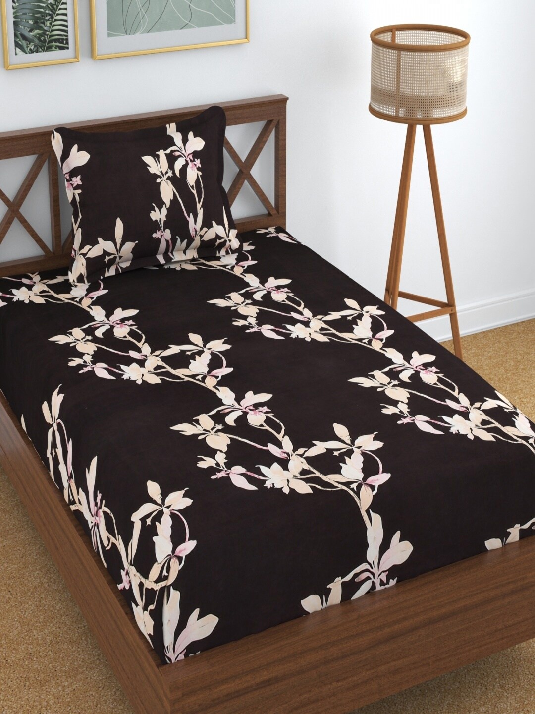 

Aura Coffee Brown Floral 180 TC Single Bedsheet with 1 Pillow Covers