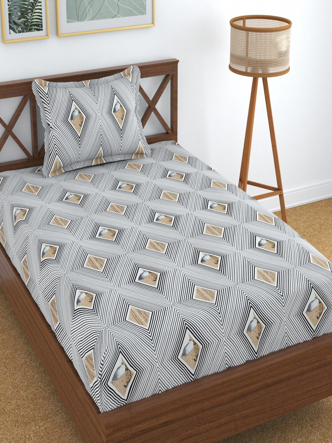 

Aura White Floral 180 TC Single Bedsheet with Pillow Cover