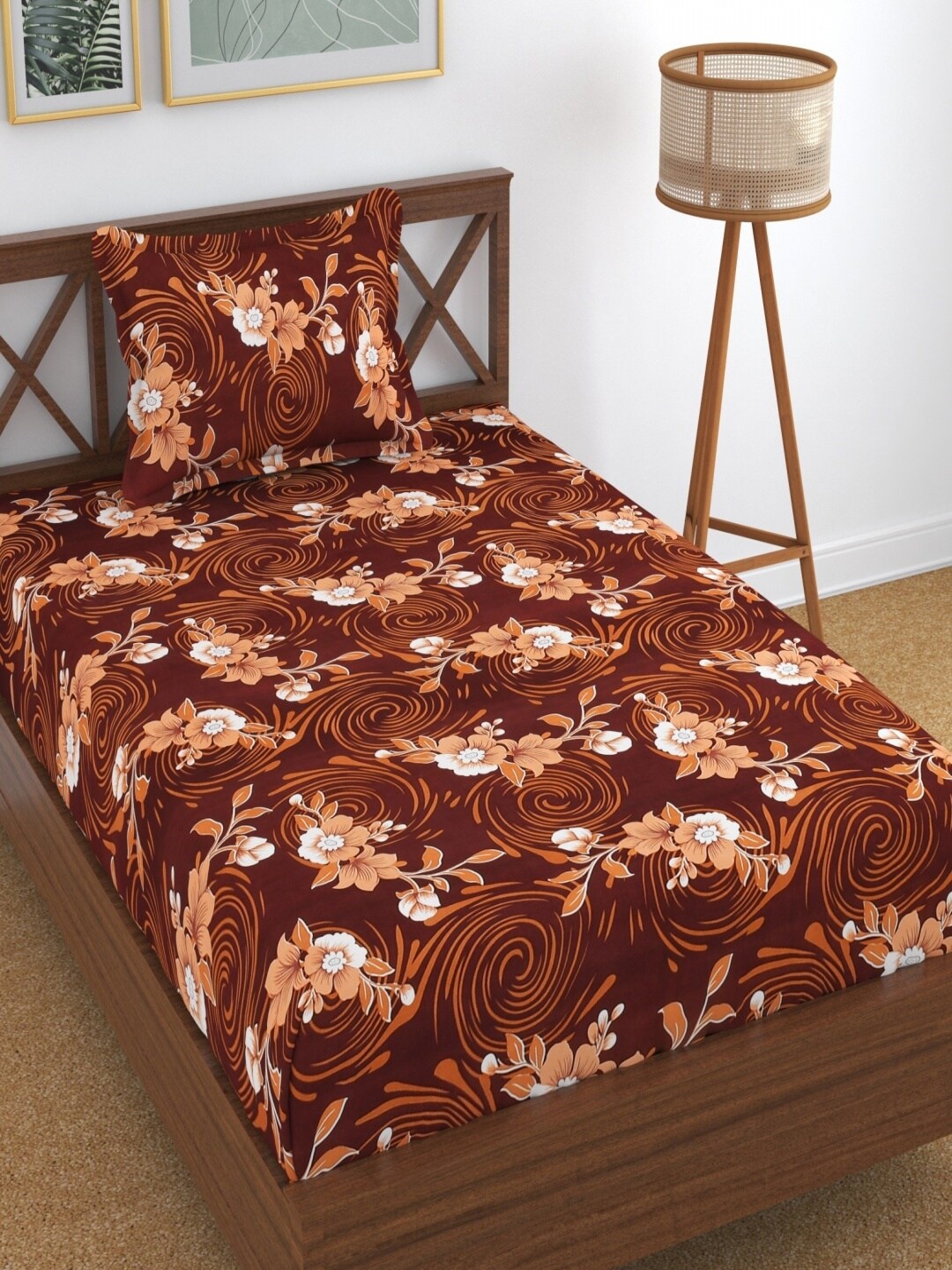 

Aura Red & Brown Floral 180 TC Single Bedsheet with Pillow Cover