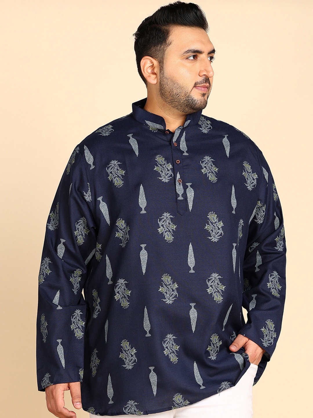 

Sztori Plus Size Ethnic Motifs Printed Kurta, Blue