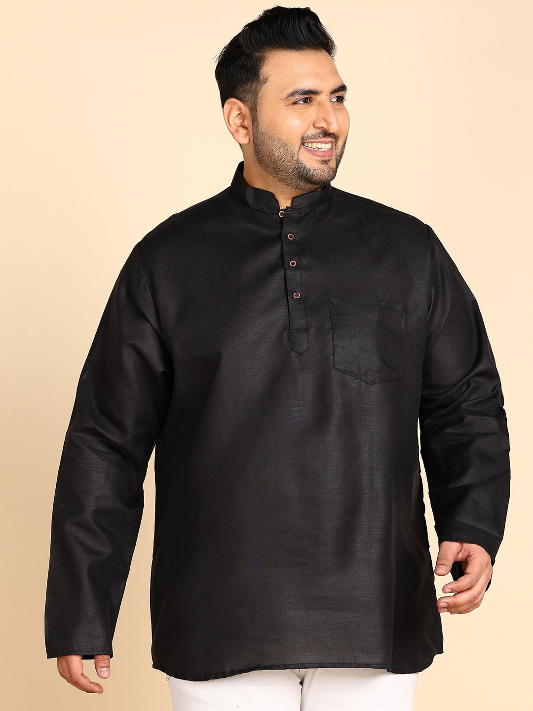 

Sztori Plus Size Mandarin Collar Short Kurta, Black