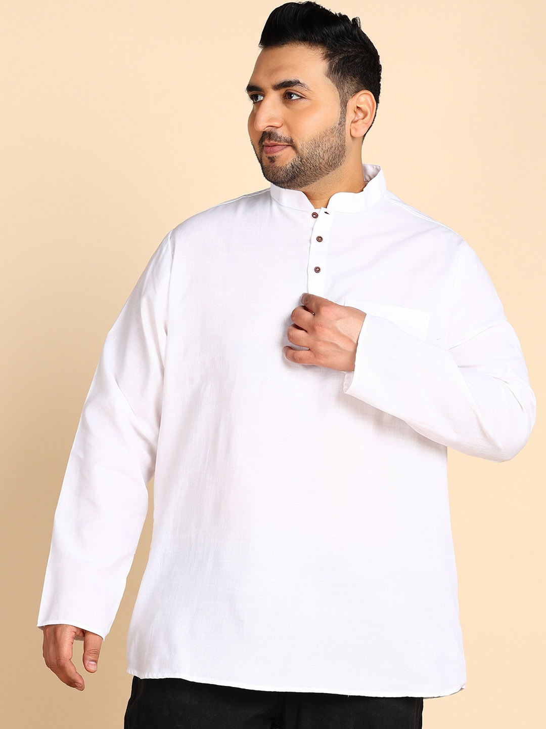 

Sztori Plus Size Mandarin Collar Short Kurta, White