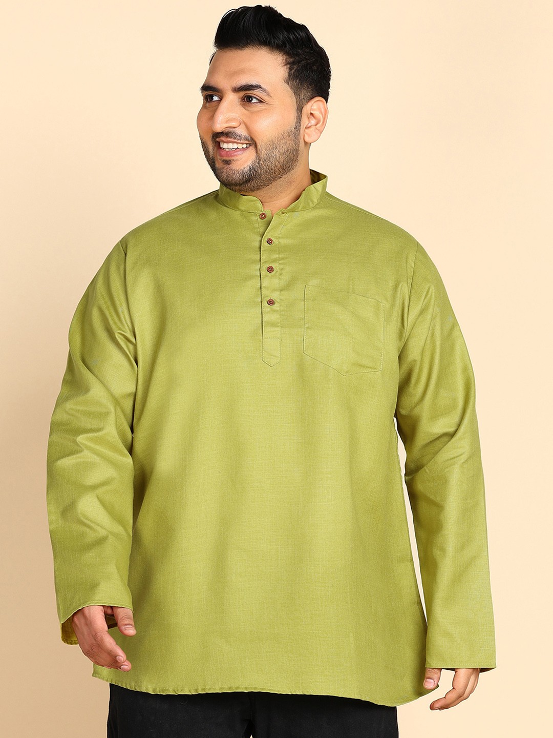 

Sztori Plus Size Mandarin Collar Straight Kurta, Olive