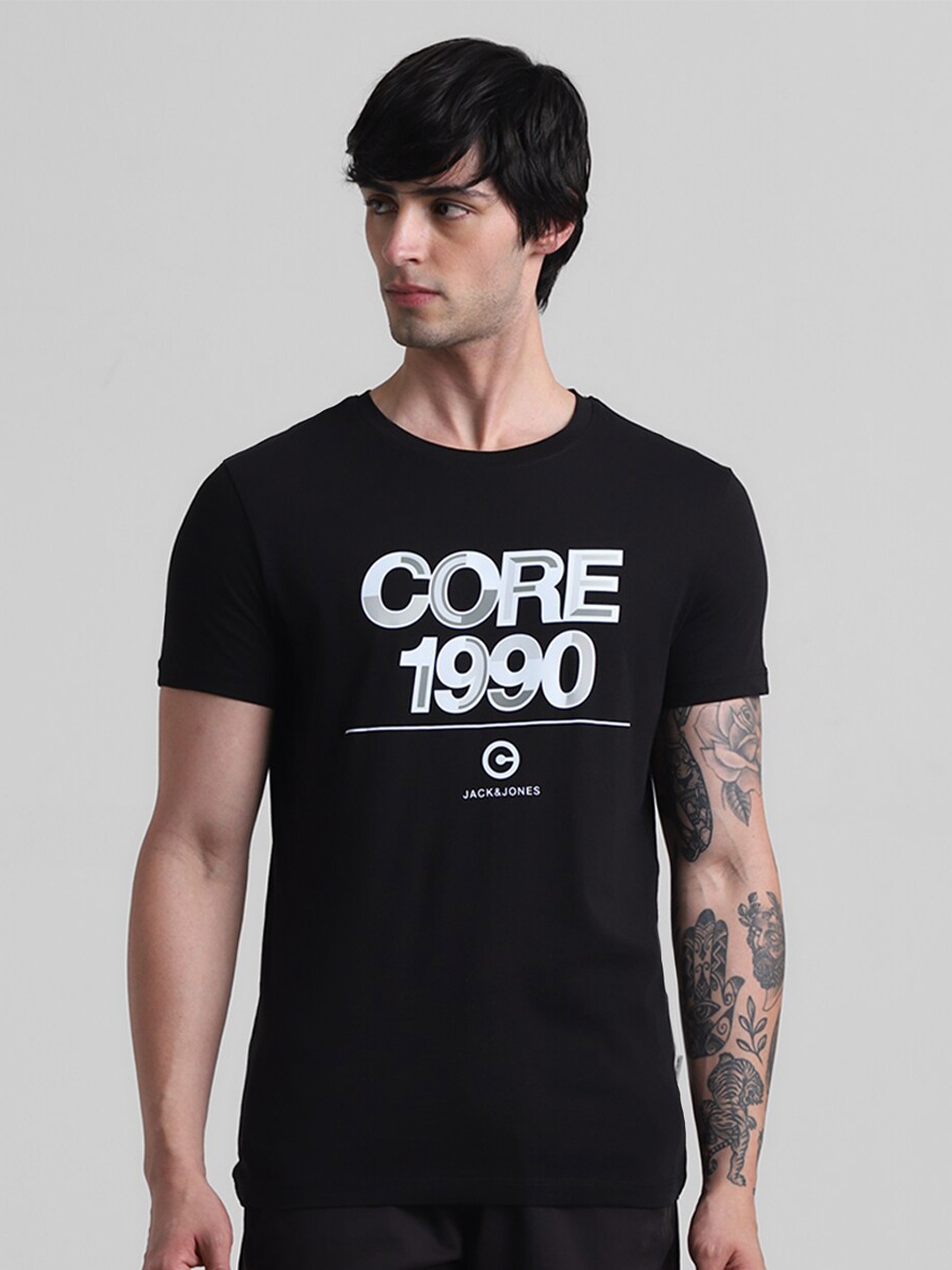 

Jack & Jones Typography Printed Pure Cotton Slim Fit T-shirt, Black