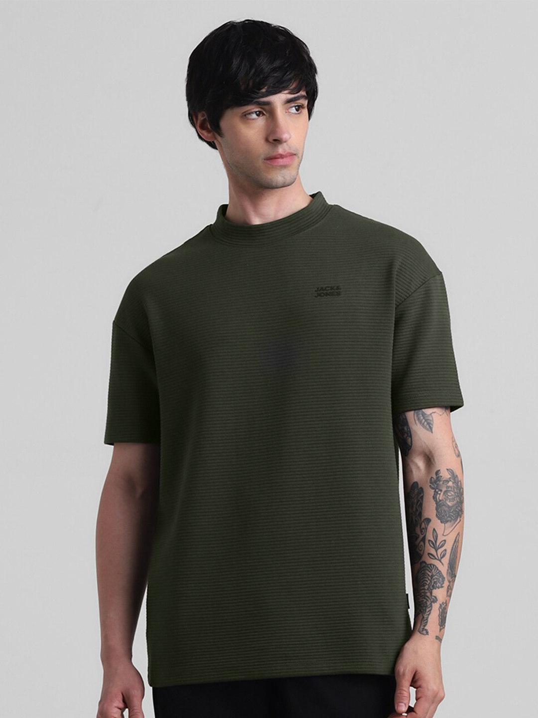 

Jack & Jones Round Neck Drop Shoulder Sleeves Boxy T-Shirt, Green