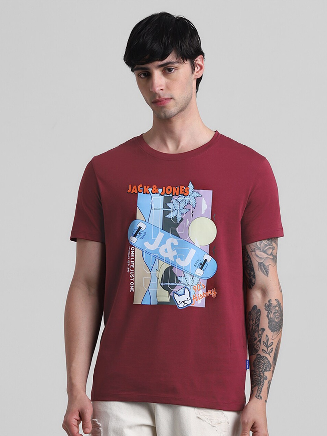 

Jack & Jones Graphic Printed Pure Cotton T-shirt, Red