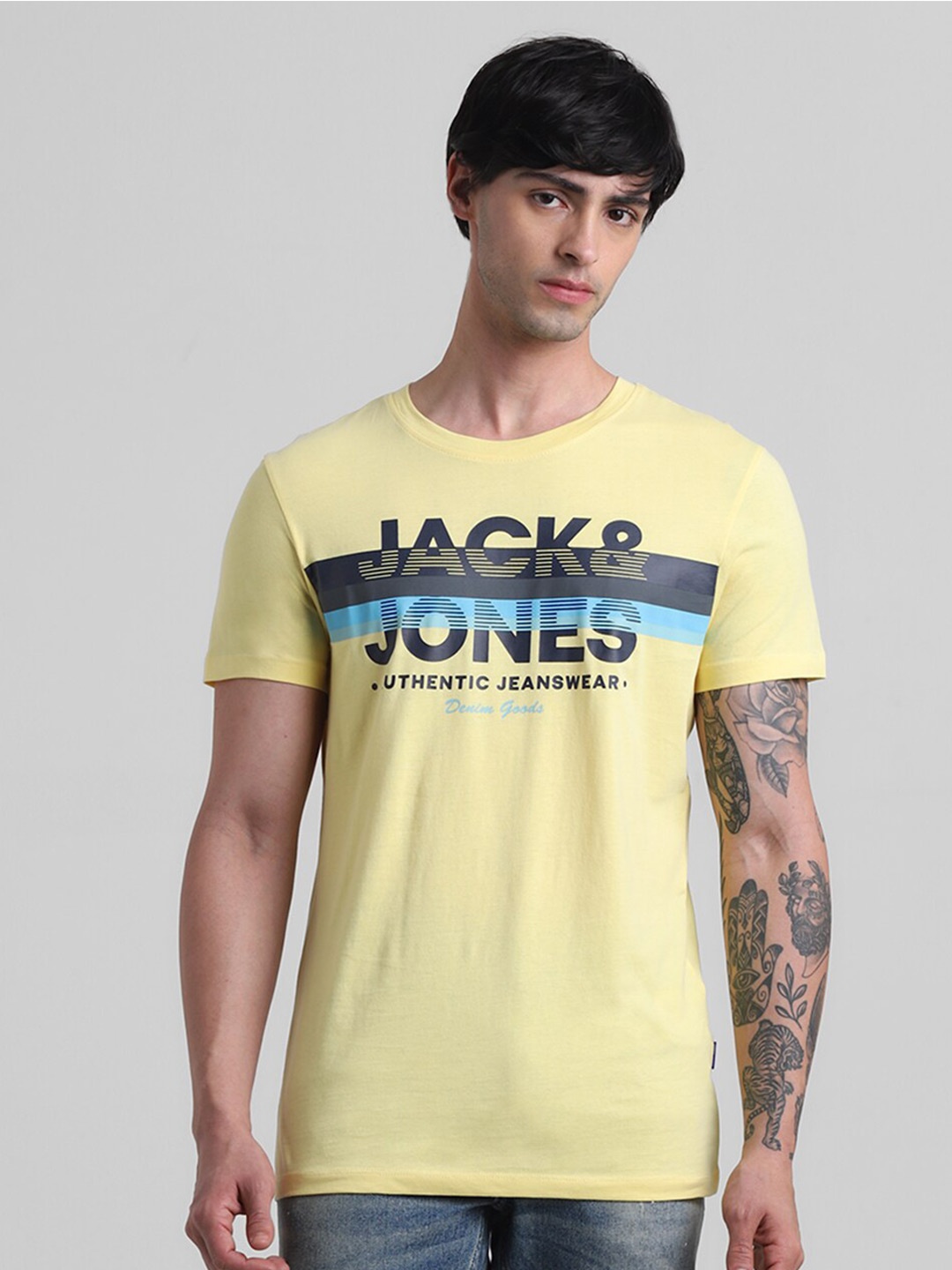 

Jack & Jones Typography Printed Slim Fit Pure Cotton T-shirt, Yellow