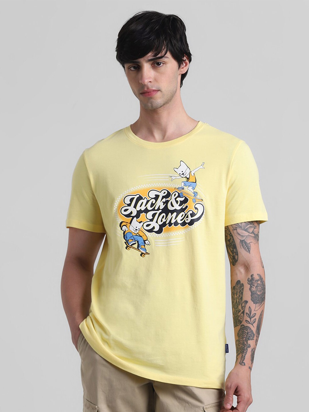 

Jack & Jones Typography Printed Pure Cotton T-shirt, Yellow