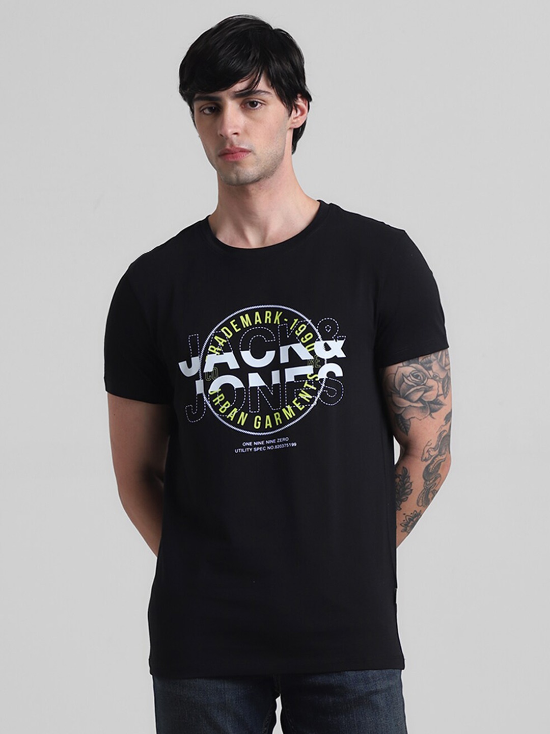 

Jack & Jones Typography Printed Slim Fit Pure Cotton T-shirt, Black