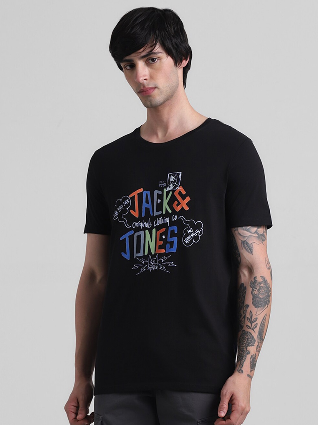 

Jack & Jones Typography Printed Pure Cotton T-shirt, Black