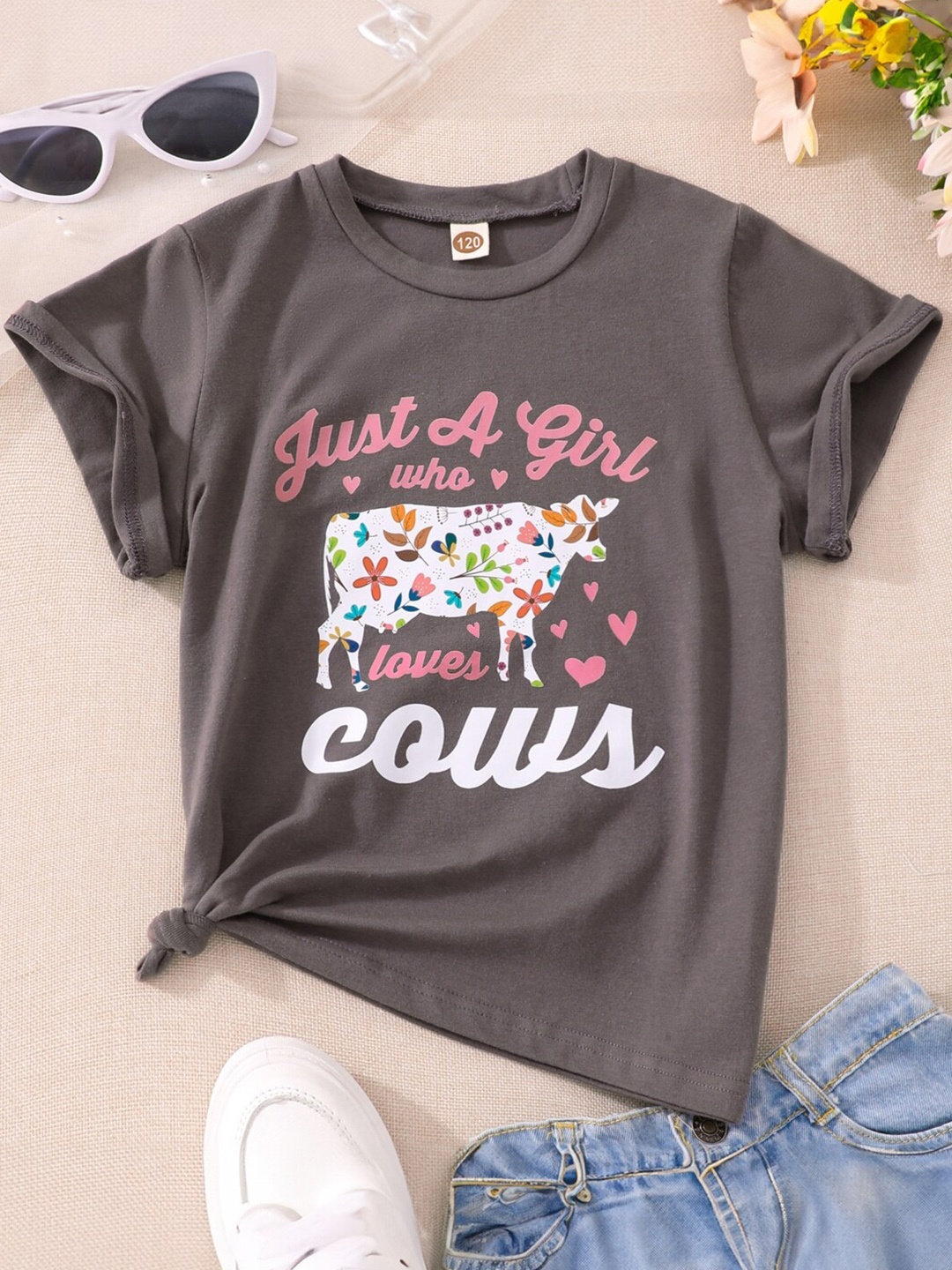 

StyleCast Girls Typography Printed Cotton T-shirt, Grey