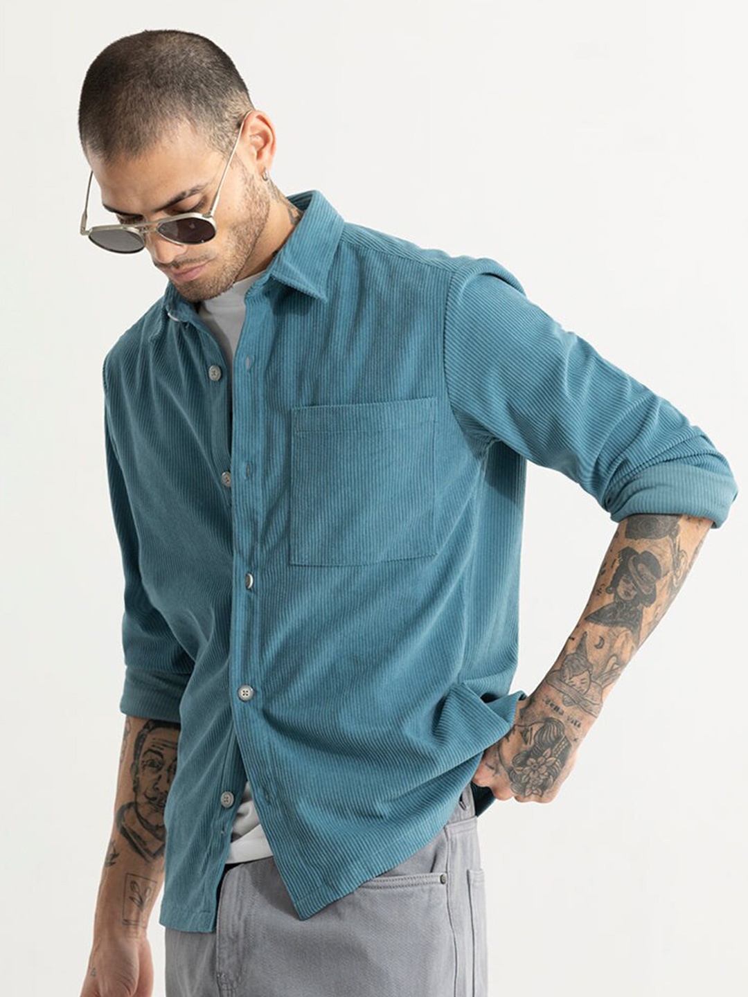 

Snitch Blue Classic Slim Fit Striped Shirt