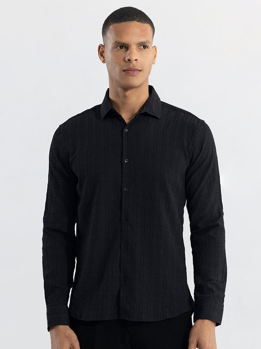 

Snitch Black Classic Slim Fit Checked Casual Shirt