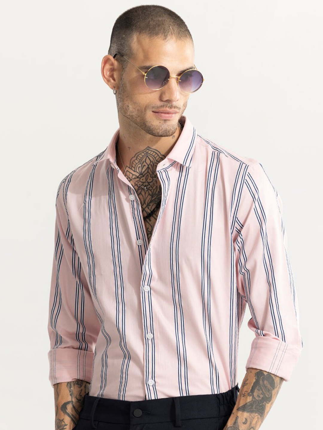 

Snitch Classic Vertical Striped Slim Fit Cotton Shirt, Pink