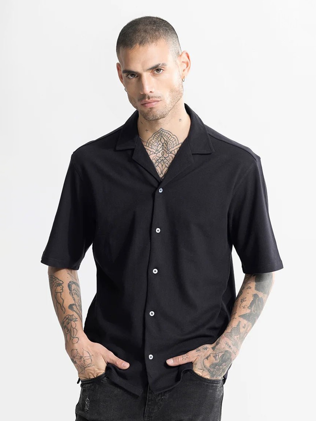 

Snitch Classic Oversized Cotton Casual Shirt, Black