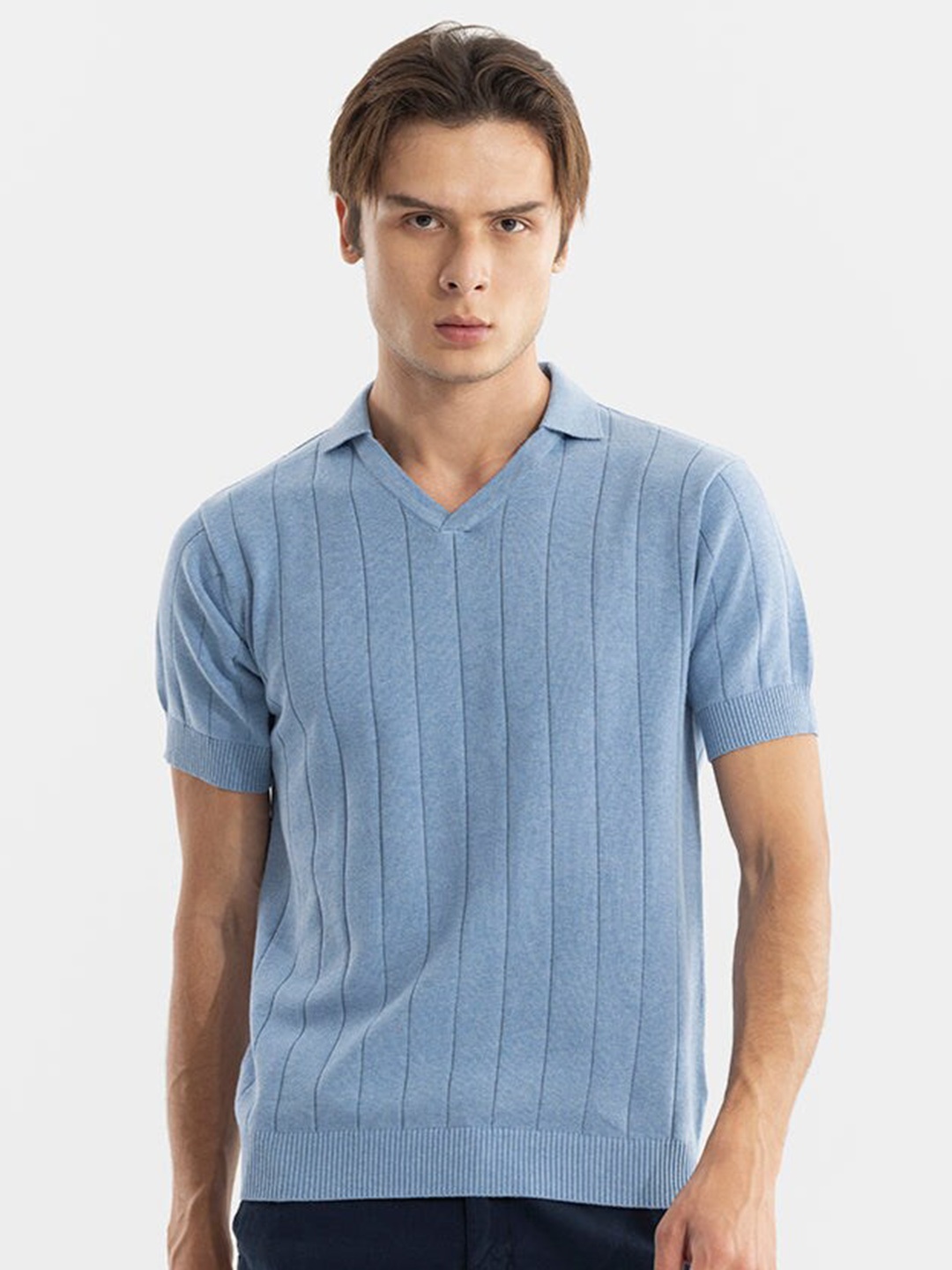 

Snitch Self Design Polo Collar Slim Fit Cotton T-shirt, Blue