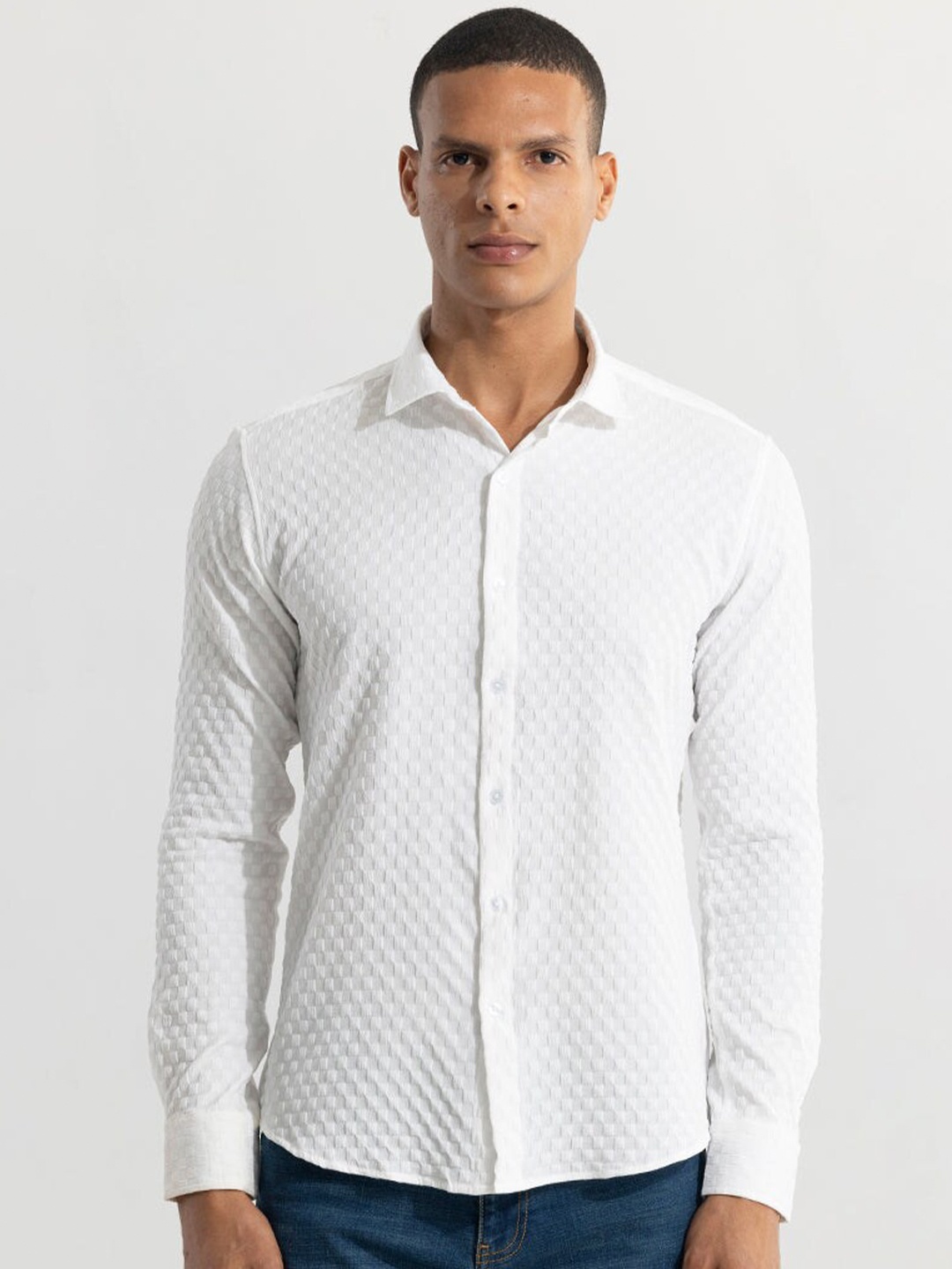 

Snitch White Classic Slim Fit Casual Shirt