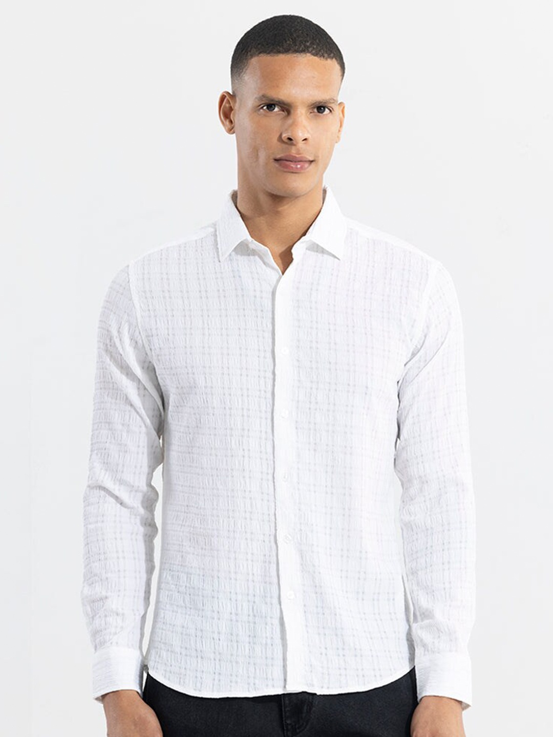 

Snitch Checked Classic Slim Fit Casual Shirt, White