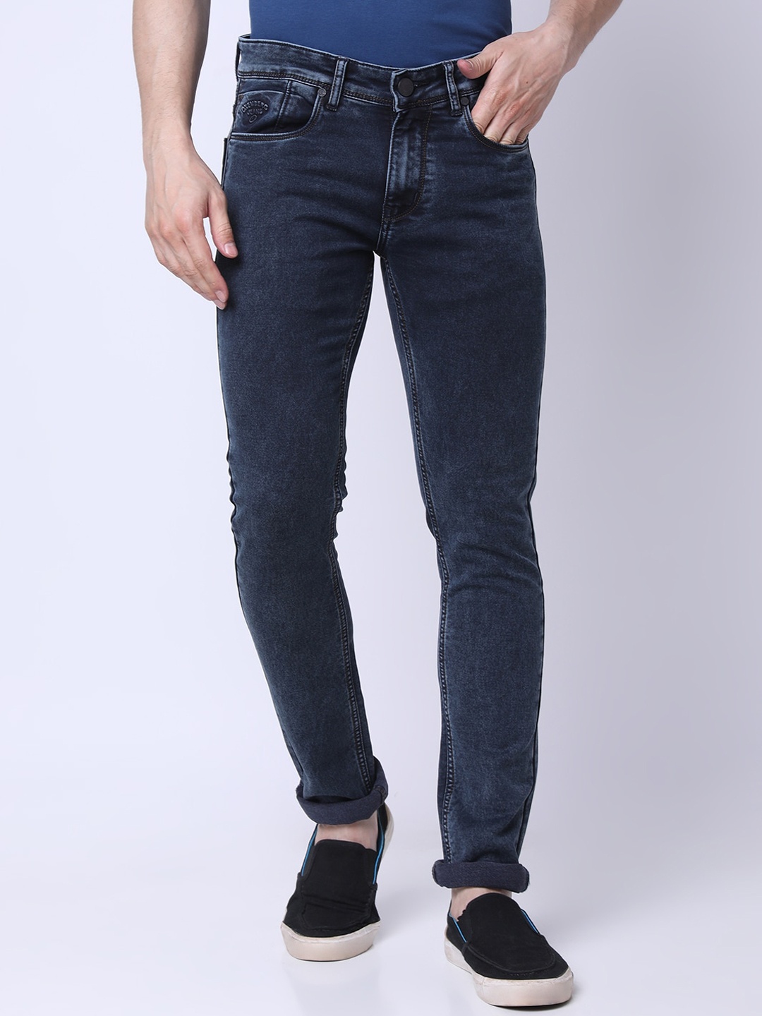 

Oxemberg Men Slim Fit Clean Look Cotton Jeans, Navy blue