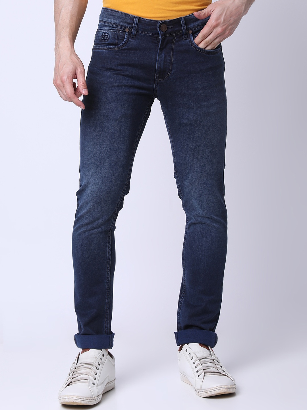 

Oxemberg Men Slim Fit Clean Look Cotton Jeans, Navy blue