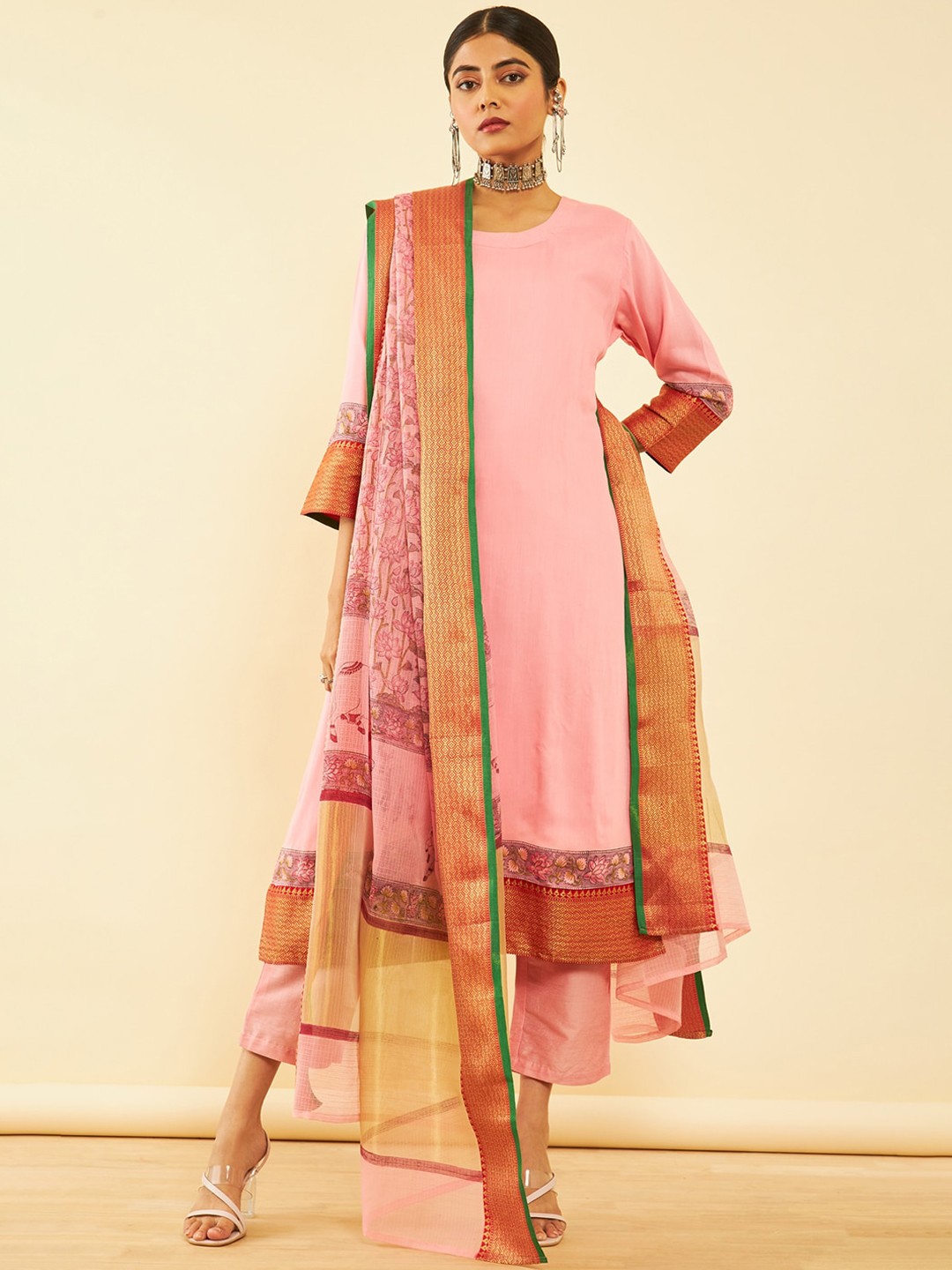 

Soch A-Line Kurta with Trouser & Dupatta, Pink