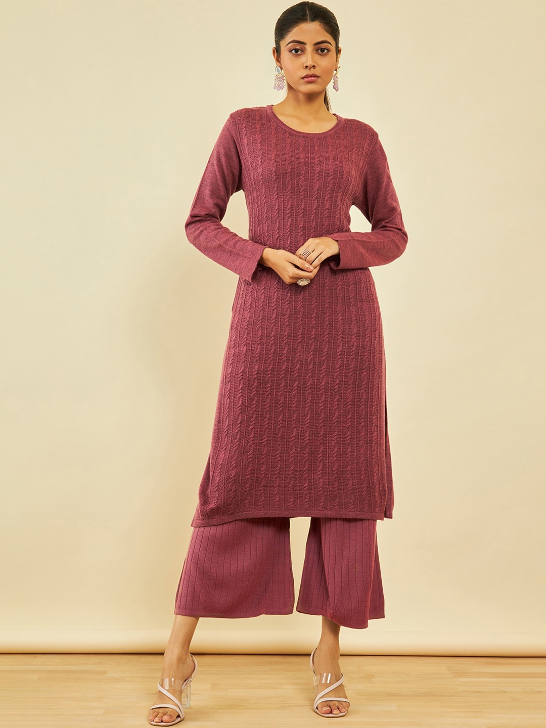 

Soch Self Design Acrylic Straight Kurta with Palazzo, Pink