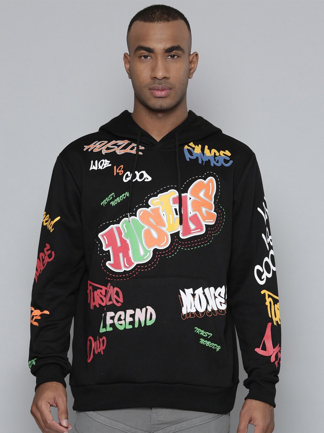 

WAIMEA Typography Printed Hooded Pullover Sweatshirt, Black