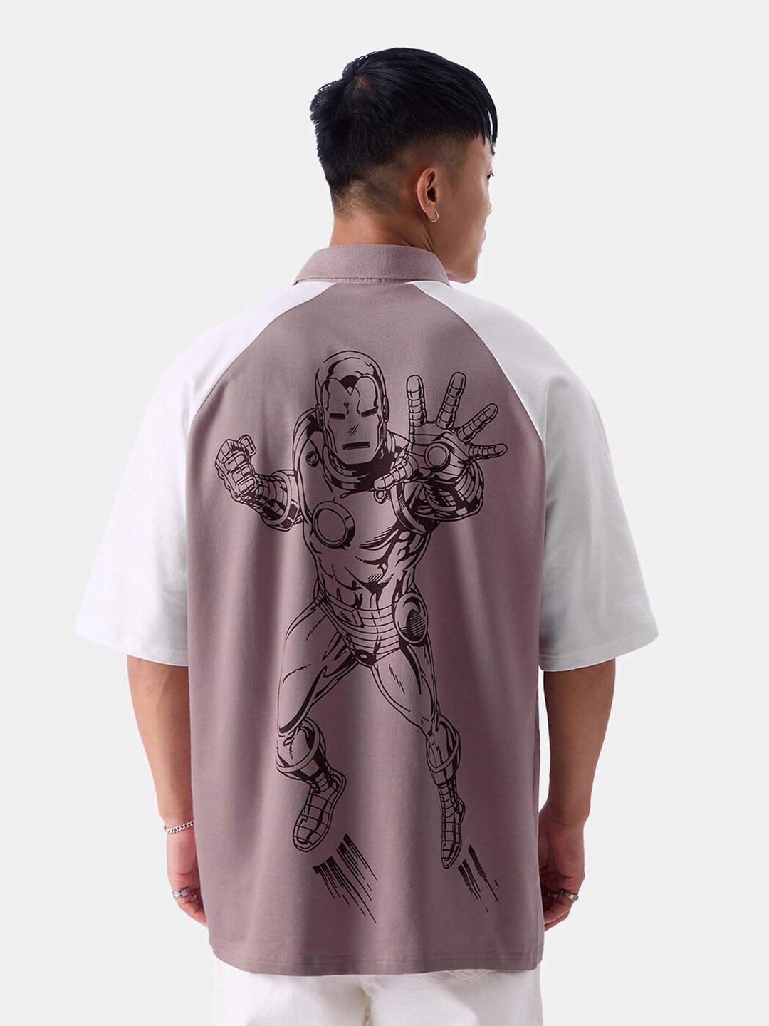

The Souled Store Iron Man Printed Polo Collar Pure Cotton T-shirt, Mauve