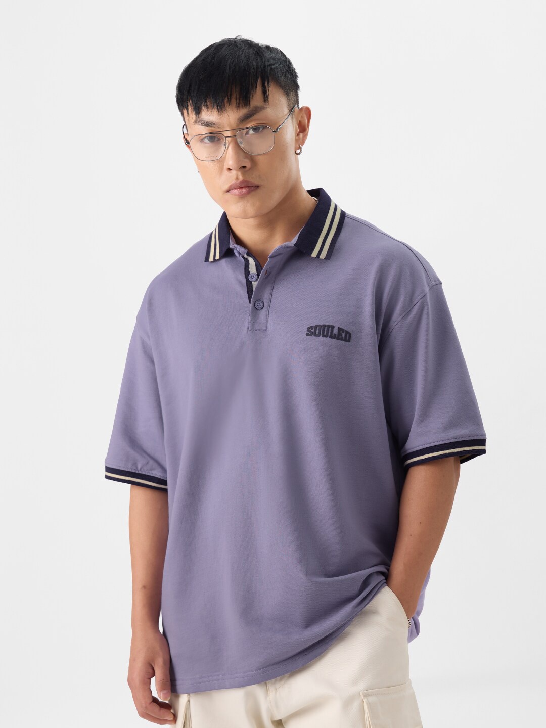 

The Souled Store Polo Collar Pure Cotton T-shirt, Mauve