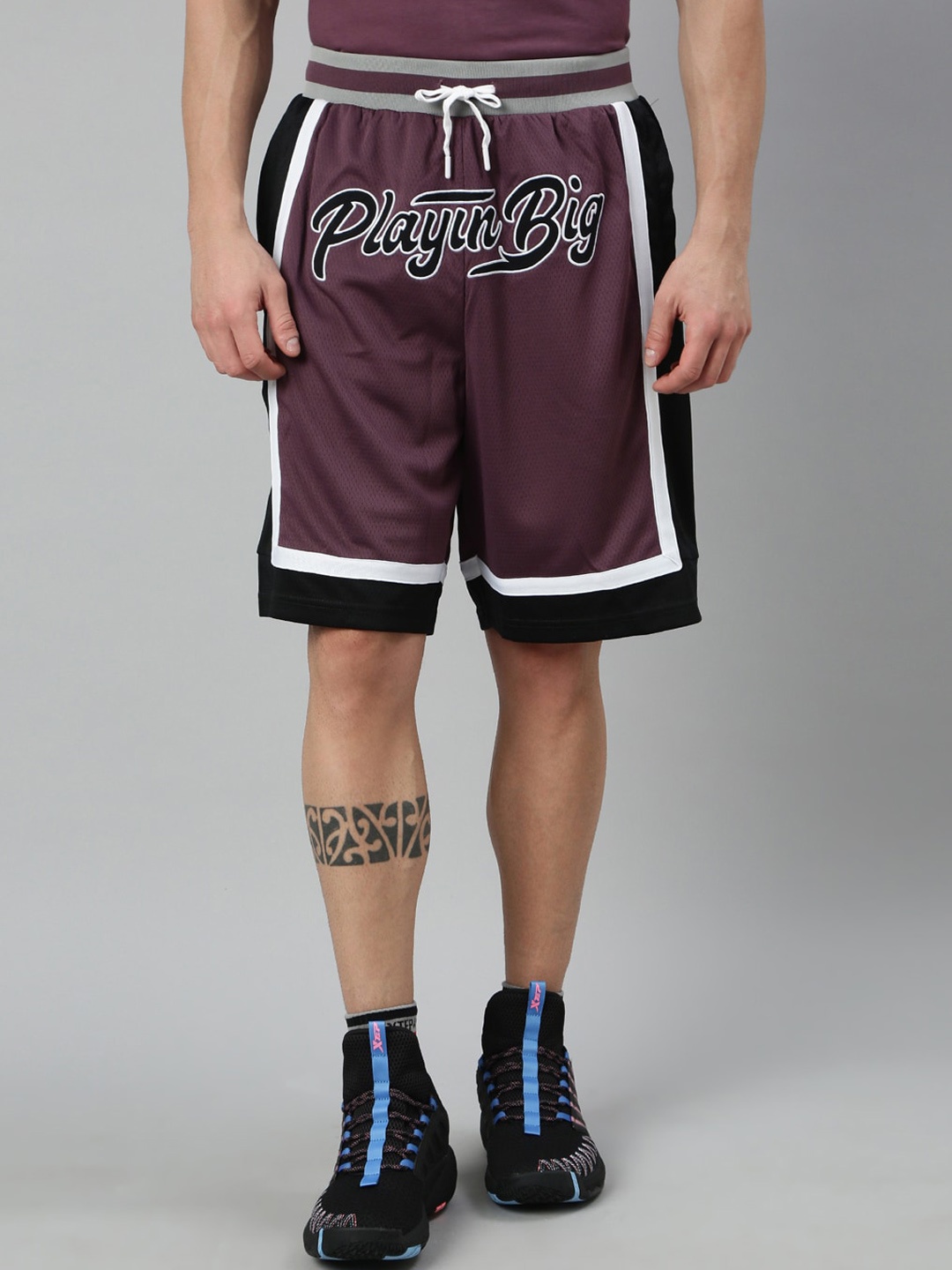 Xtep Men Typography Printed Loose Fit Basketball Shorts, Violet