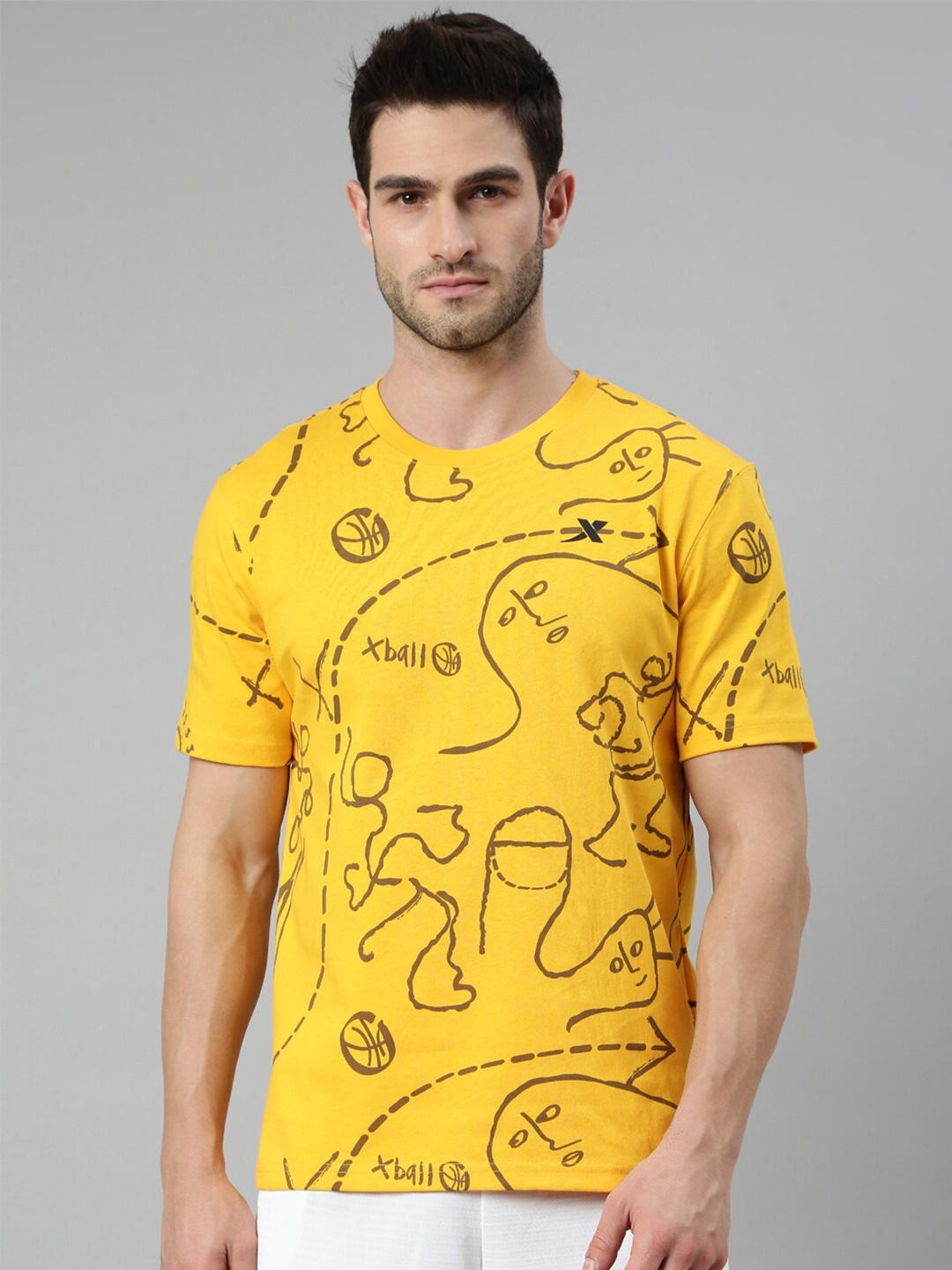 

Xtep Graphic Printed Pure Cotton Basketball T-shirt, Yellow