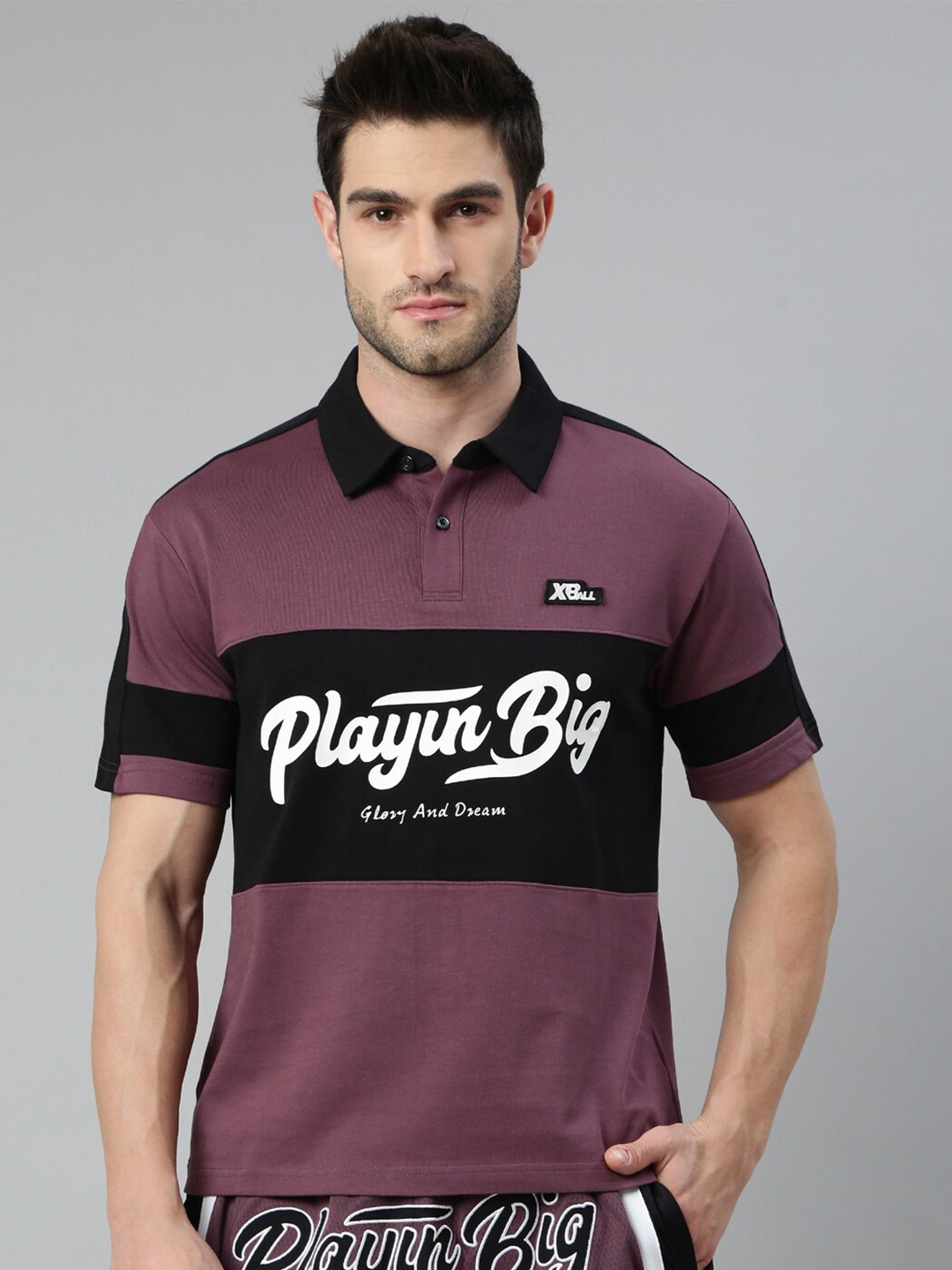 

Xtep Typography Printed Polo Collar Pure Cotton Slim Fit Running Sports T-shirt, Violet