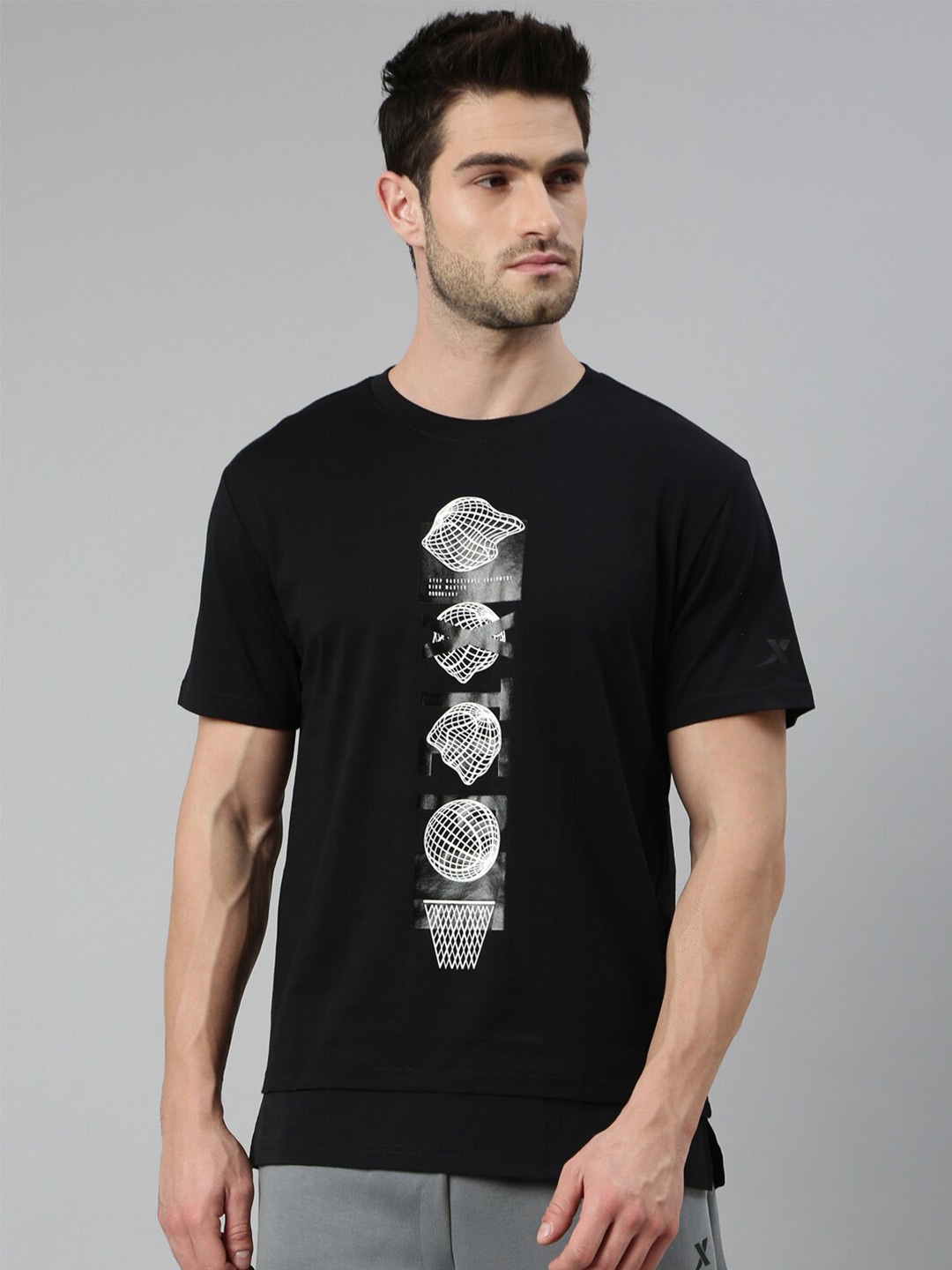

Xtep Graphic Printed Moisture Wicking Pure Cotton Slim Fit Running Sports T-shirt, Black