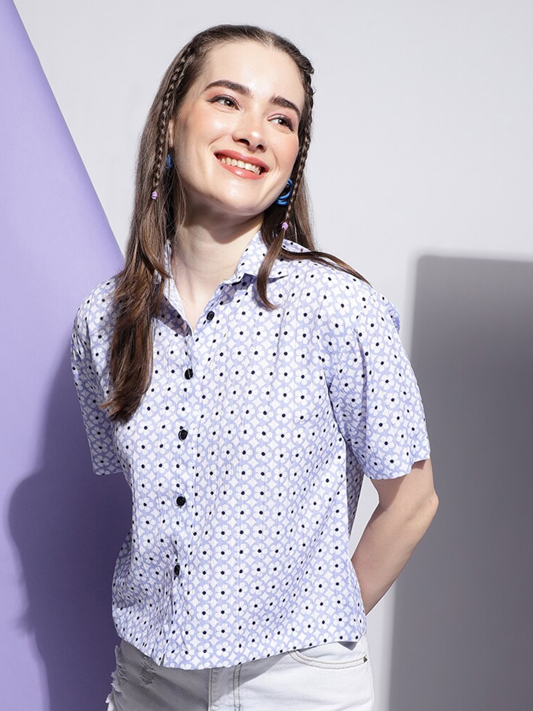 

Colors of Earth Classic Floral Printed Casual Shirt, Blue