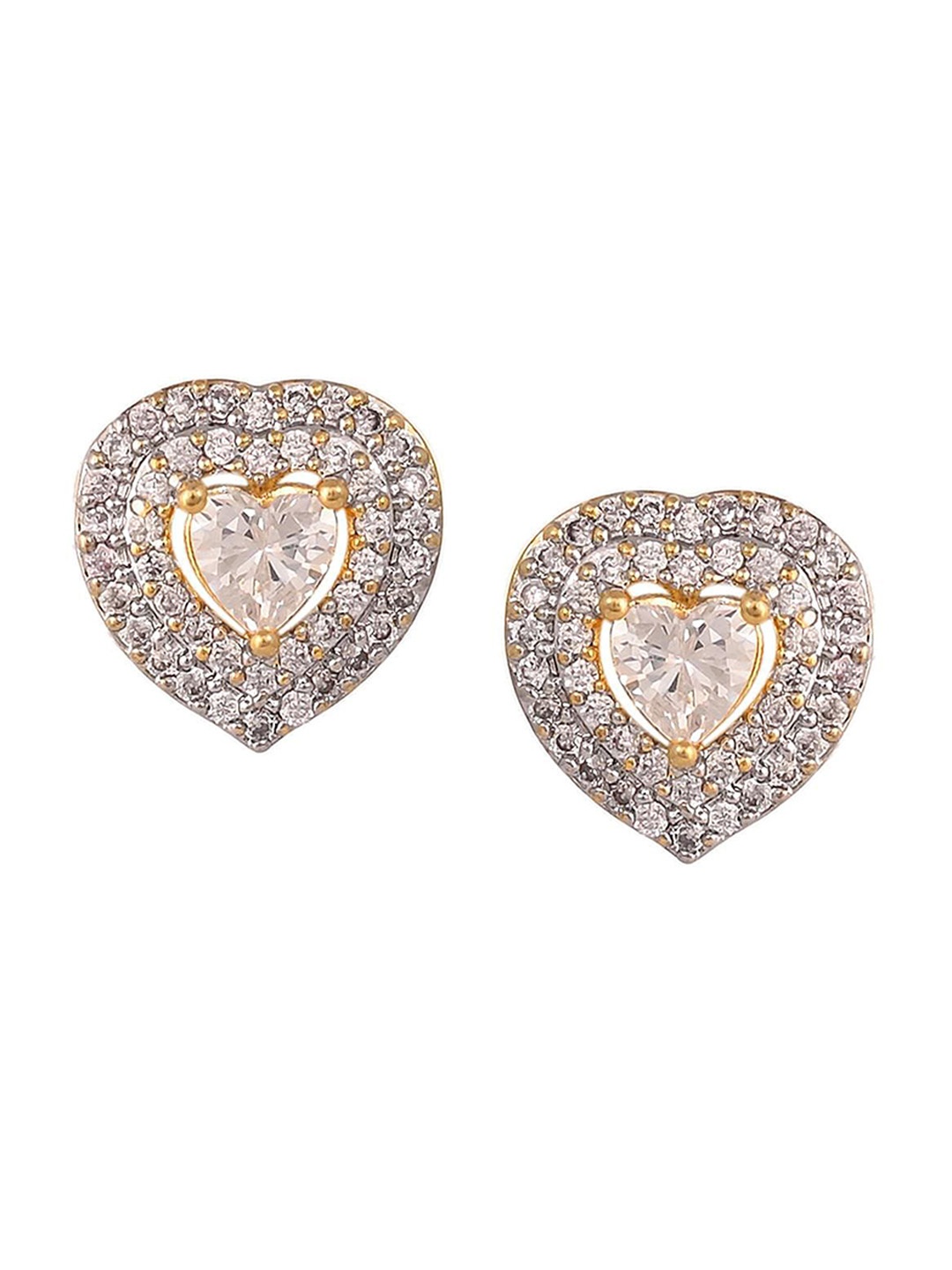 

RATNAVALI JEWELS Gold-Plated American Diamond Studded Heart Shaped Studs Earrings
