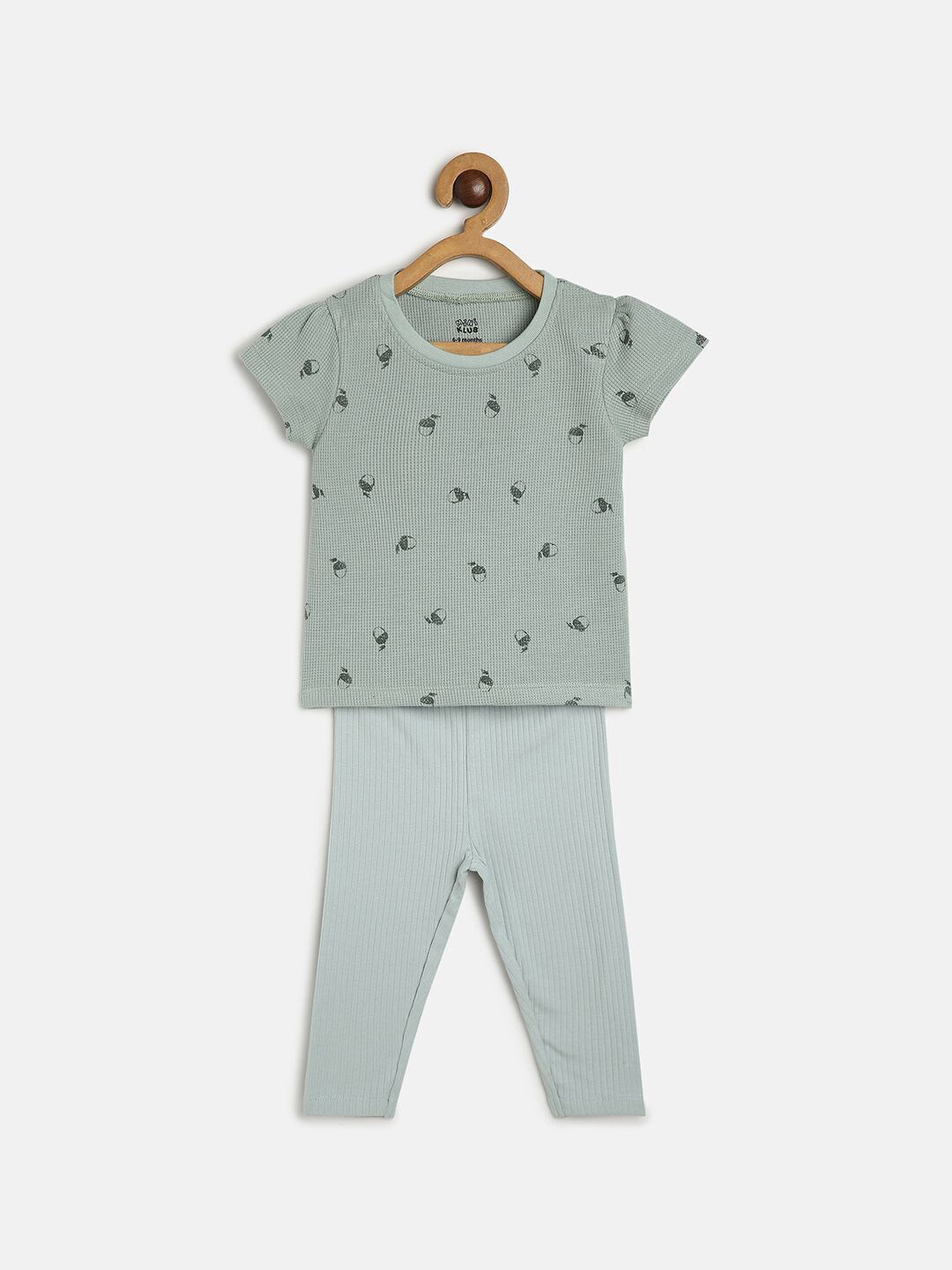 

MINI KLUB Girls Printed Pure Cotton Top with Leggings, Green