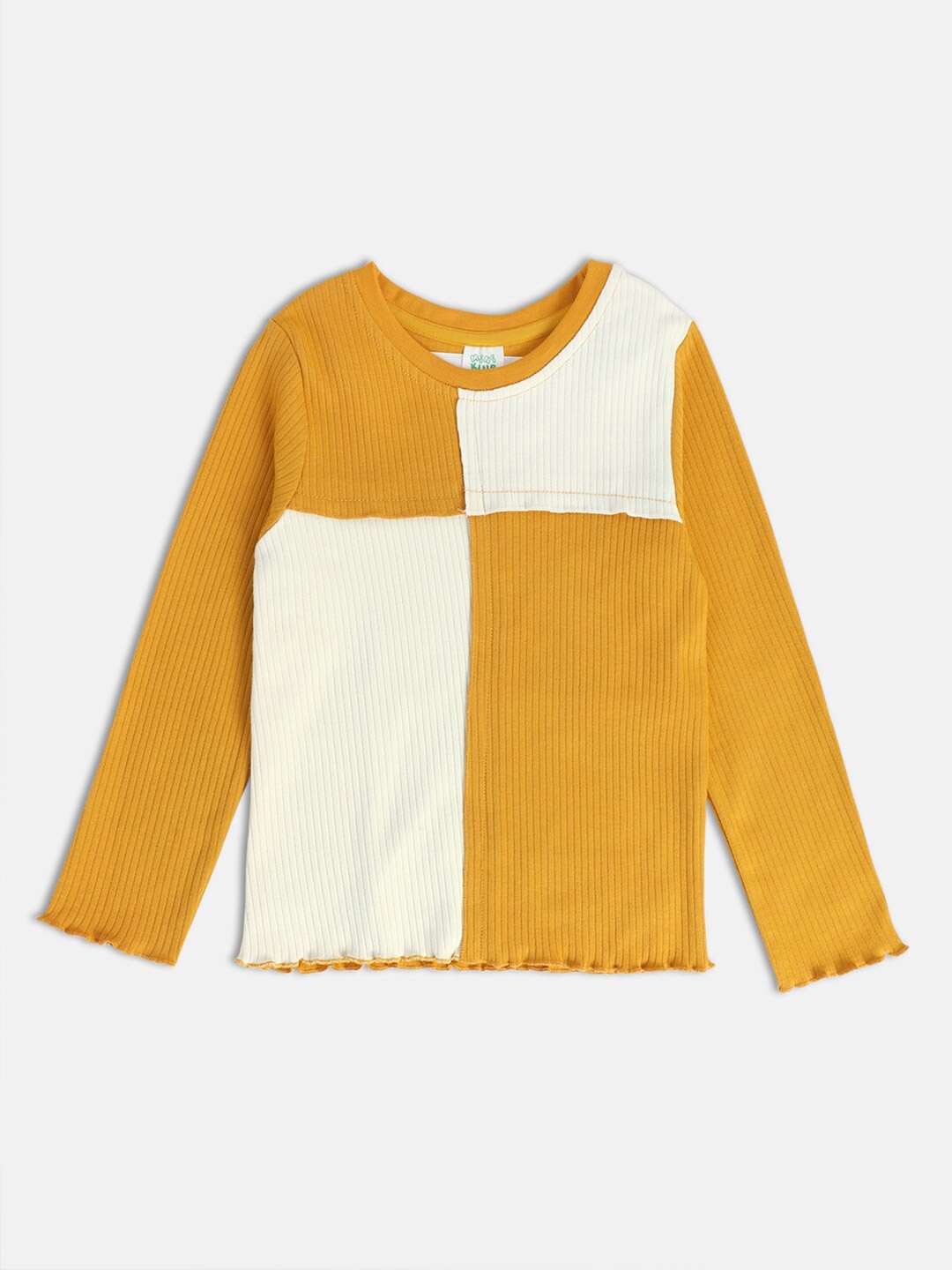 

MINI KLUB Girls Colourblocked Round Neck Top, Yellow