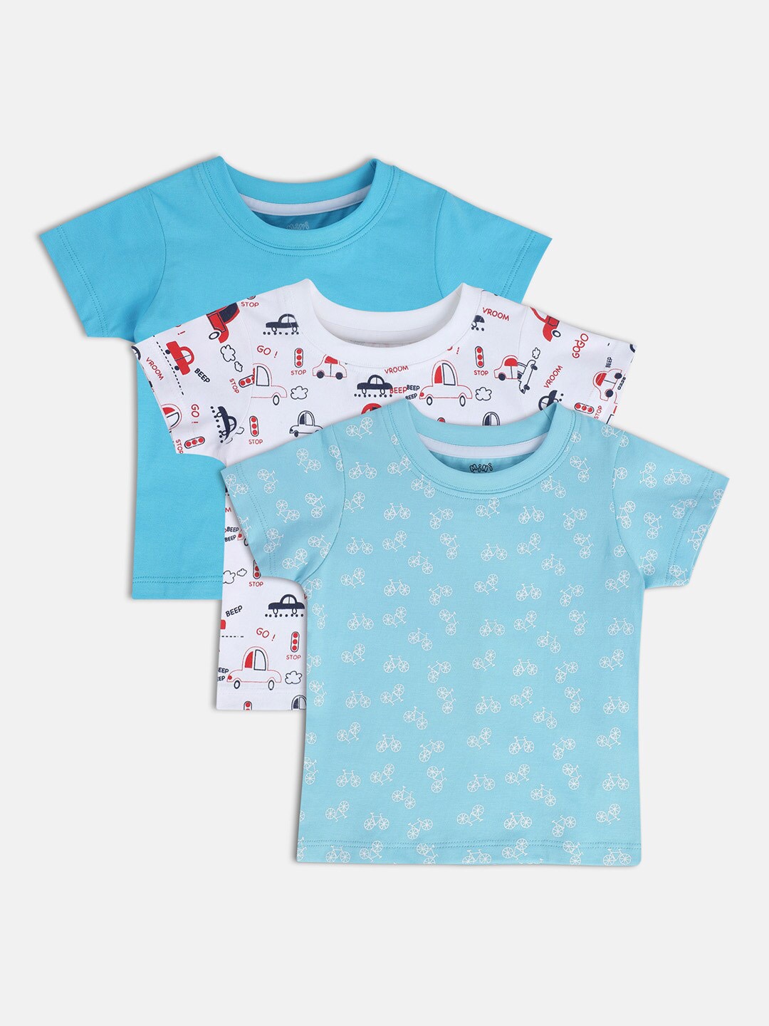 

MINI KLUB Infants Boys Pack of 3 Conversational Printed Pure Cotton T-shirt, Blue