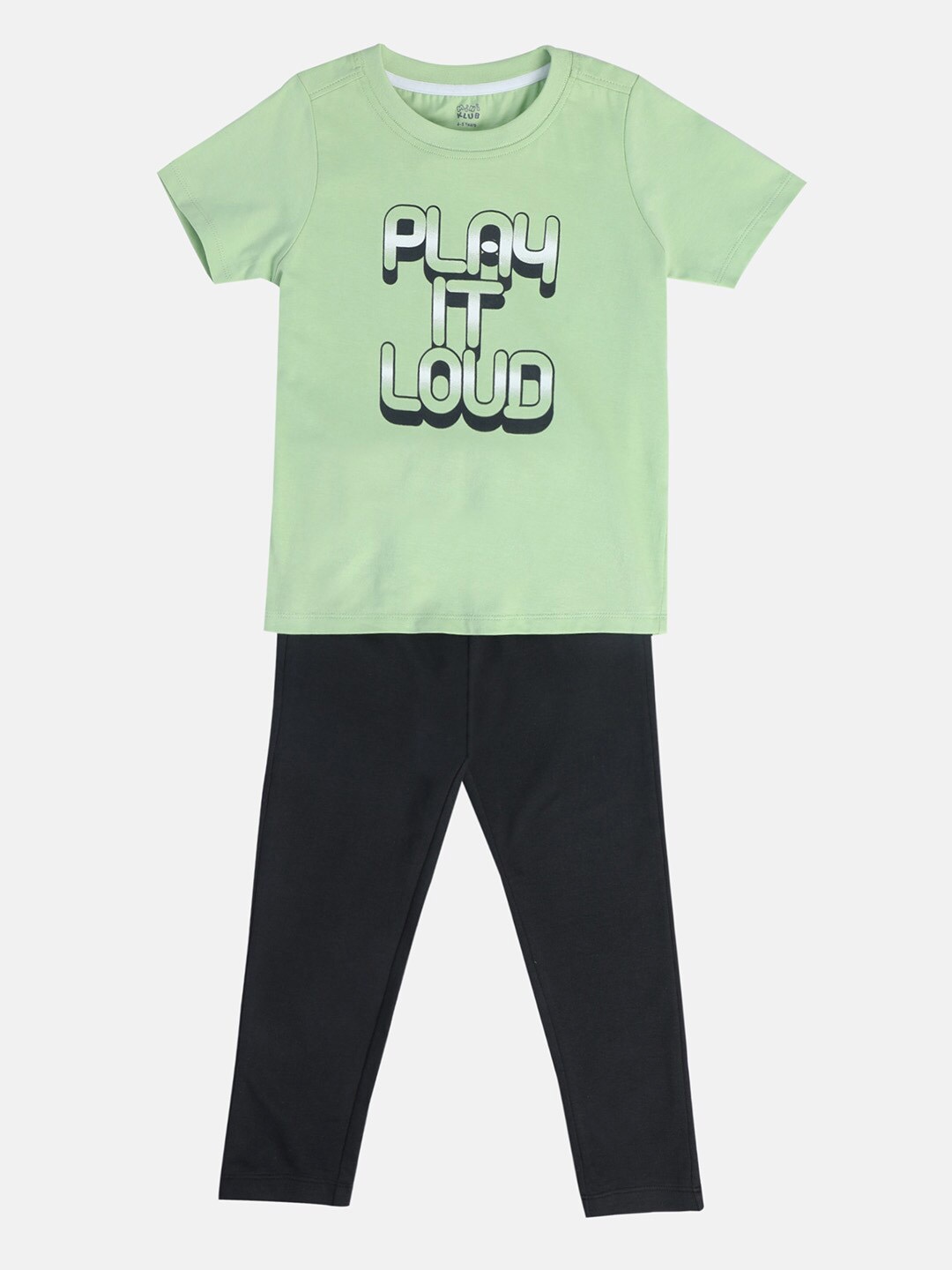 

MINI KLUB Boys Typography Printed Pure Cotton T-shirt With Trouser, Green